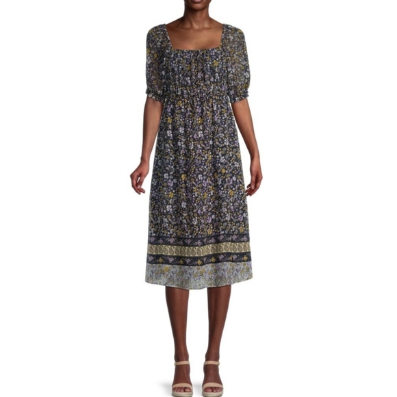 Aqua Dresses & Skirts - NWT Aqua Puffsleeve Boho Floral & Paisley Peasant Mid Length Multi Color Sz L